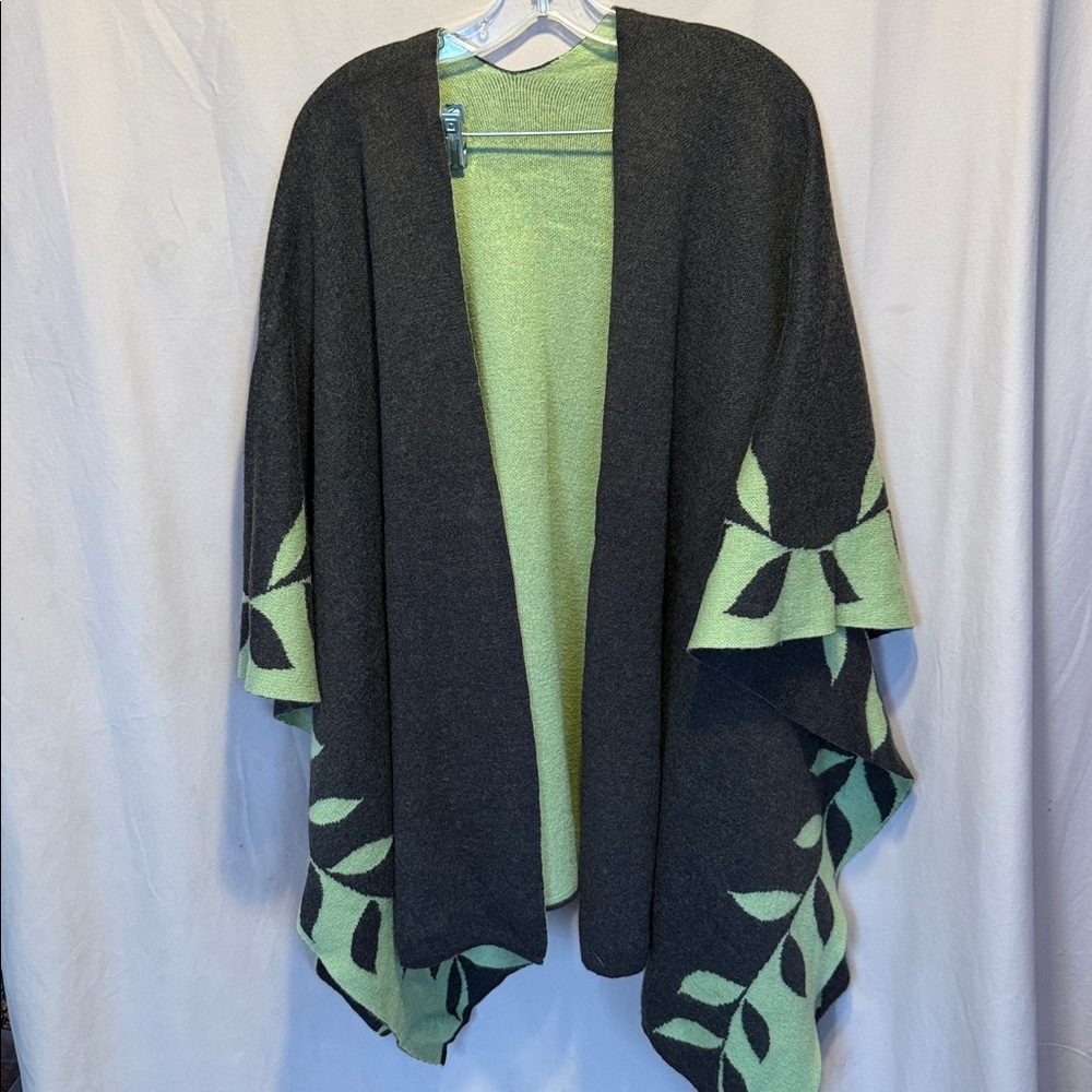 Merino wool Brown and Green Leaf Patterned Shawl